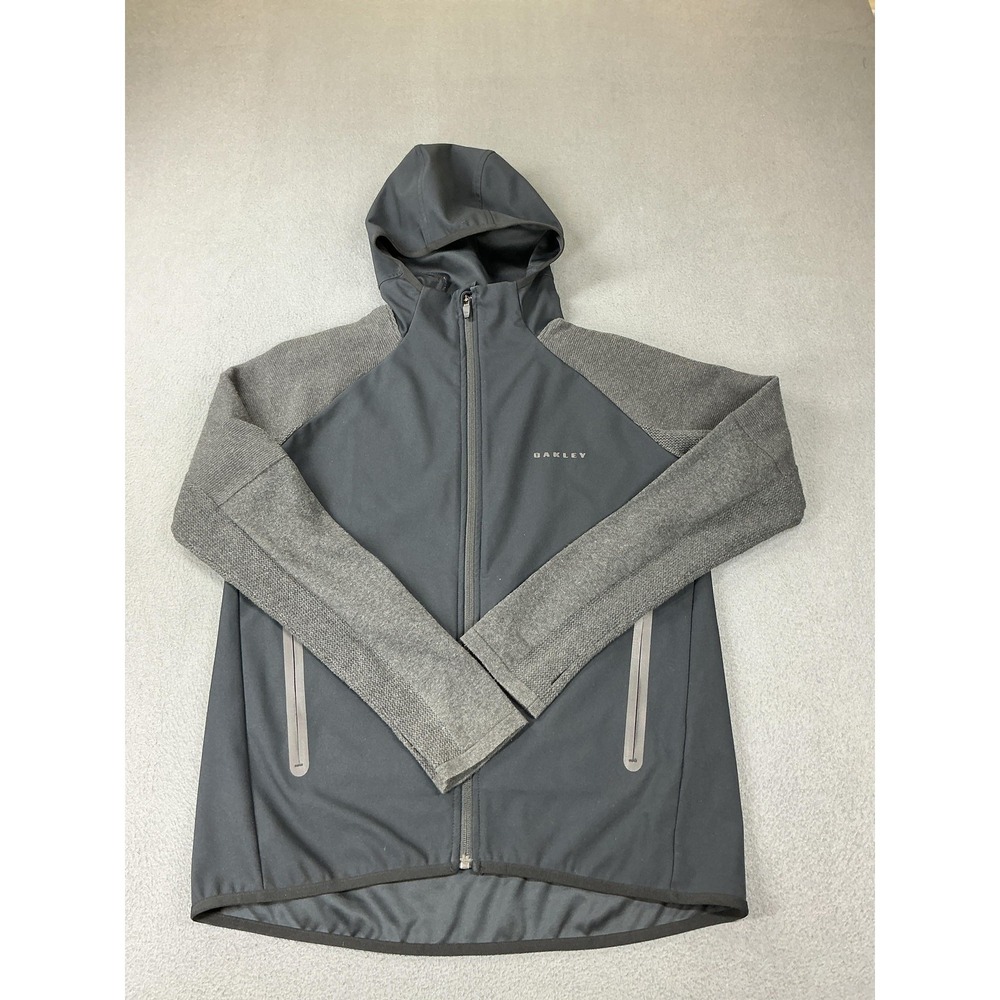 Oakley‎ Sweater Mens Small Gray Polyester Hooded Full Zip Knit Jacket Custom Fit